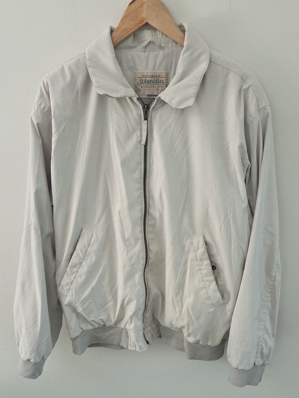 St. John's Bay Vintage Men's Light Beige Bomber Jacket - Zip Front